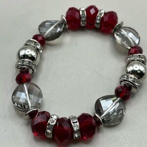 Elegant Red and Silver Beaded Stretchy Bracelet -gift for you or her.